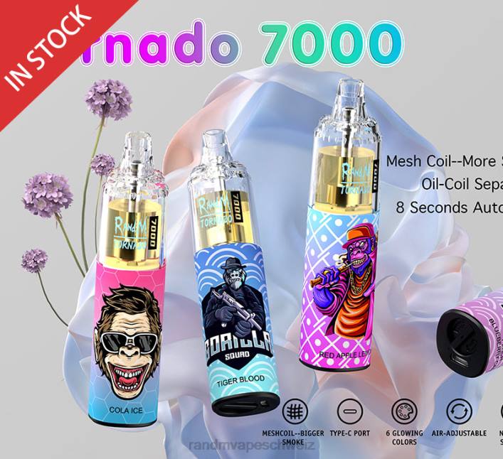 RandM Tornado Schweiz | RandM Tornado 00P2173 7000 Airflow Control Vape-Gerät 1St Traubeneis